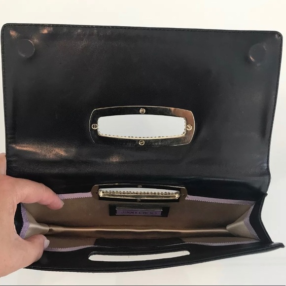 JIMMY CHOO BLACK SATIN SILK CRYSTAL CLUTCH BAG - Picture 14 of 15